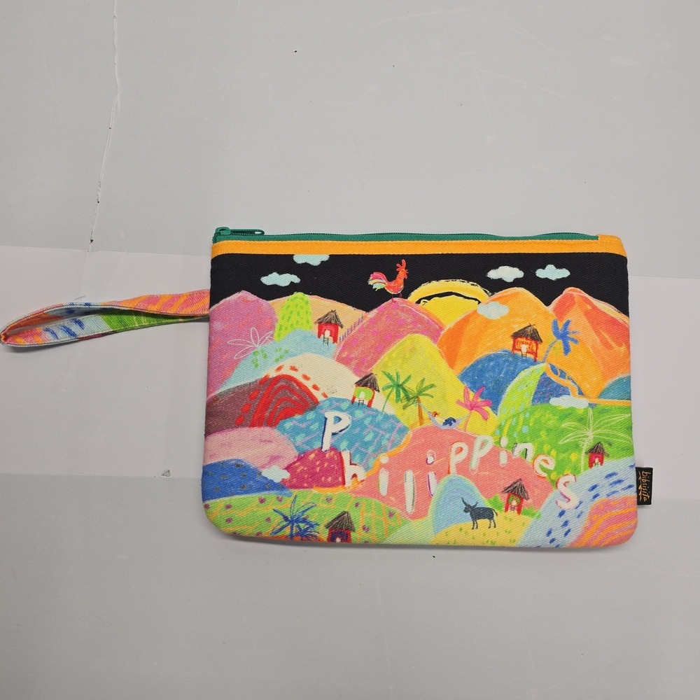 Kultura Philippines Bibisita Canvas Wristlet Pouch Multicolored Folk Art Bag